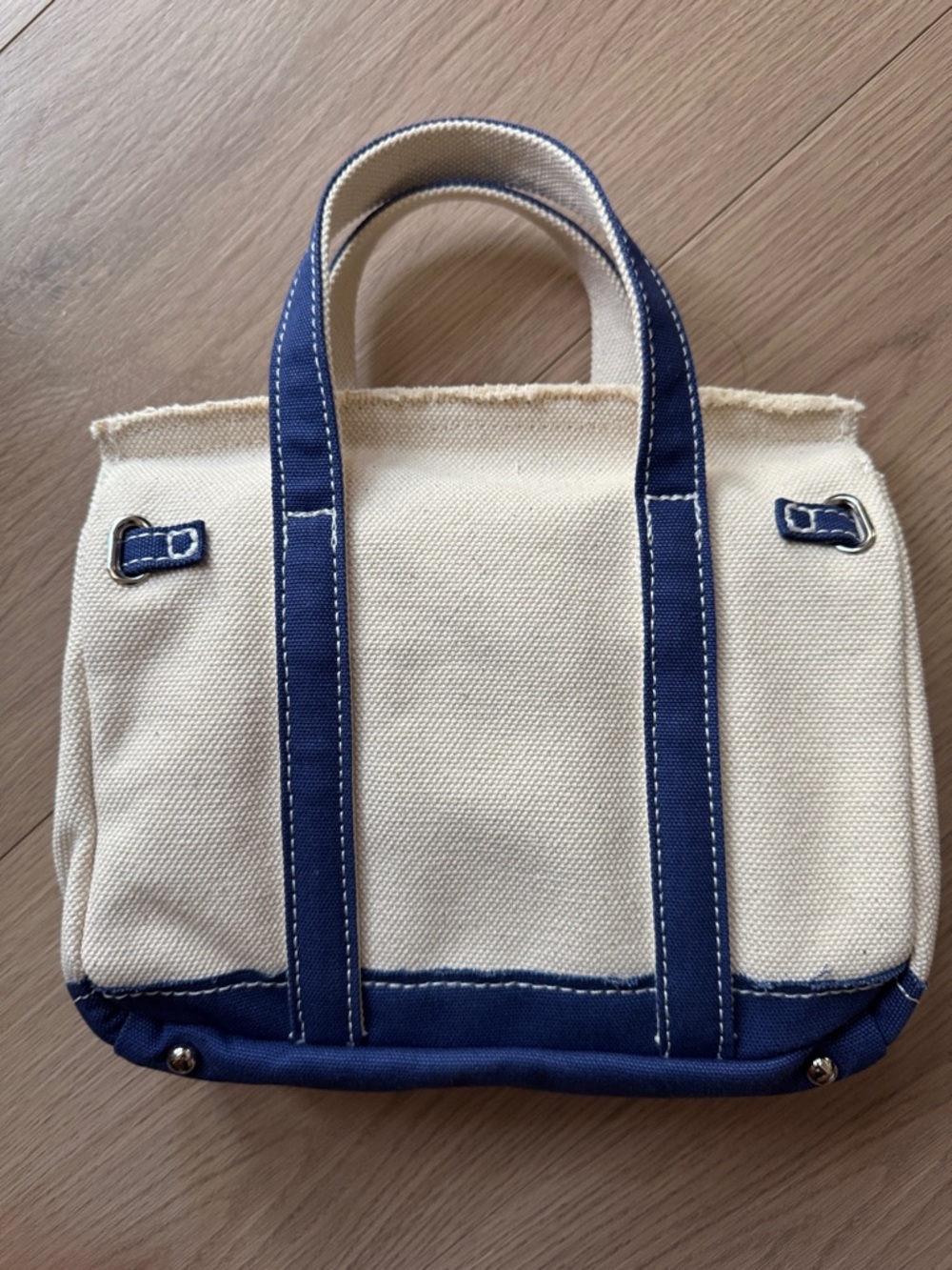 Mini Boatkin - Canvas Tote Bag with Blue Trim - Women's Handbag - Picture 2 of 10